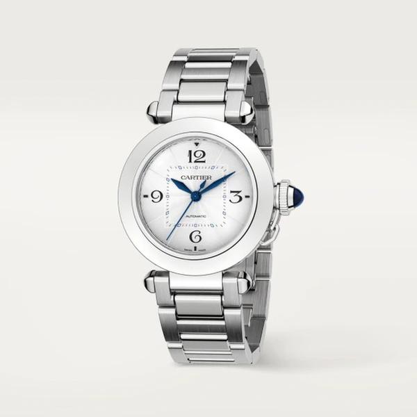 PASHA DE CARTIER WATCH 35MM, AUTOMATIC MOVEMENT, STEEL, INTERCHANGEABLE METAL AND LEATHER