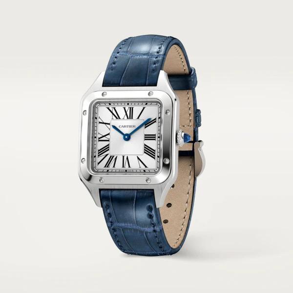 SANTOS-DUMONT WATCH SMALL MODEL, QUARTZ MOVEMENT, STEEL, LEATHER