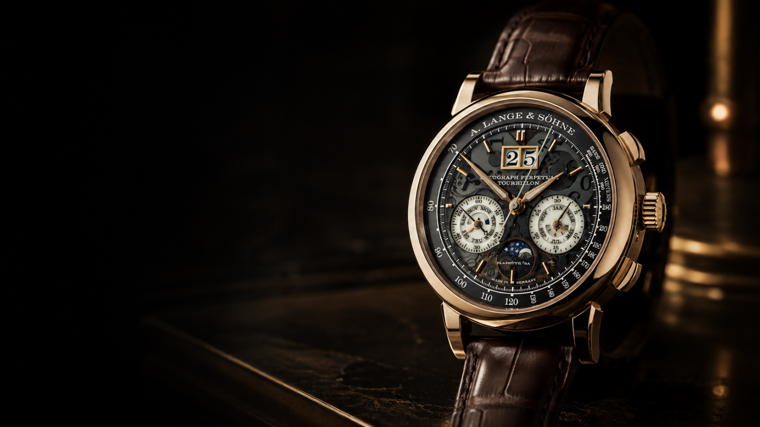 A finely crafted watch in a warm, dark setting