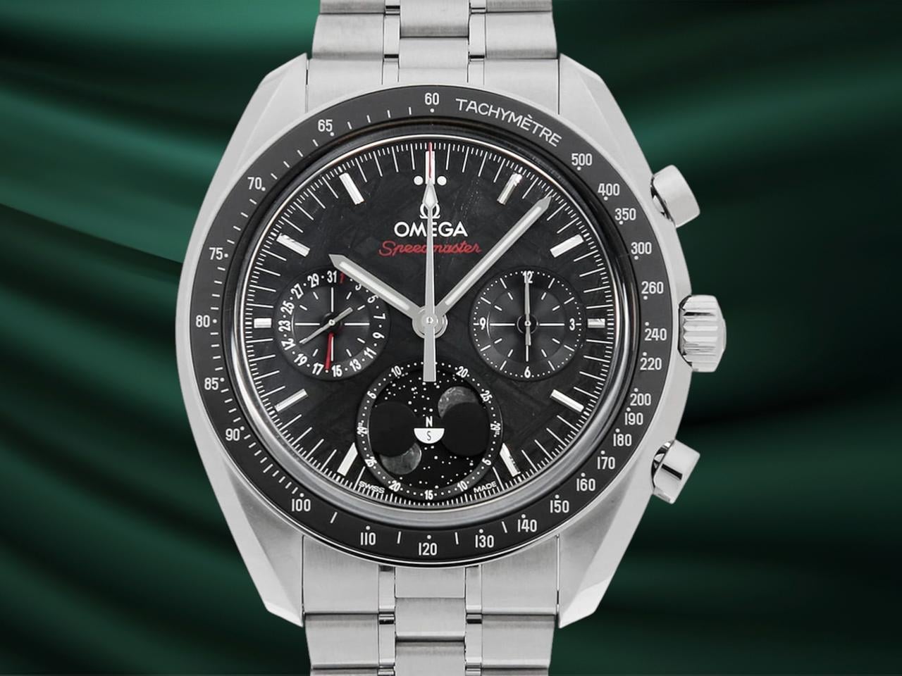 Omega Speedmaster NEW Moonphase Stainless Steel / Black Meteorite / Bracelet 304.30.43.52.01.001 2025 fullset