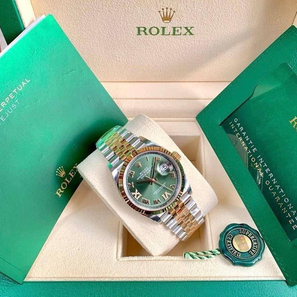 Rolex Datejust 36 Stainless Steel / Yellow Gold / Fluted / Olive Green Roman Diamond / Jubilee 126233-0025