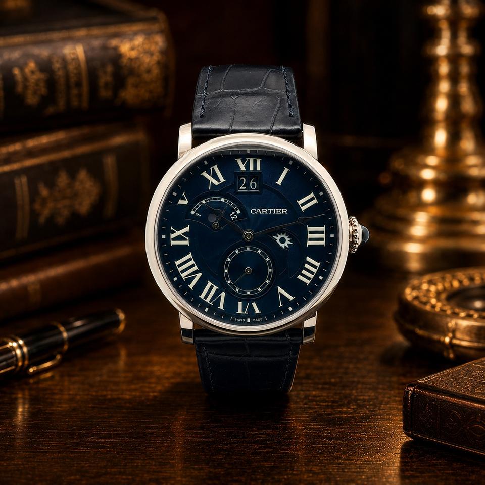 Cartier Rotonde de Cartier Retrograde GMT White Gold Blue Dial Mens Watch W1556241 Limited to 200pcs