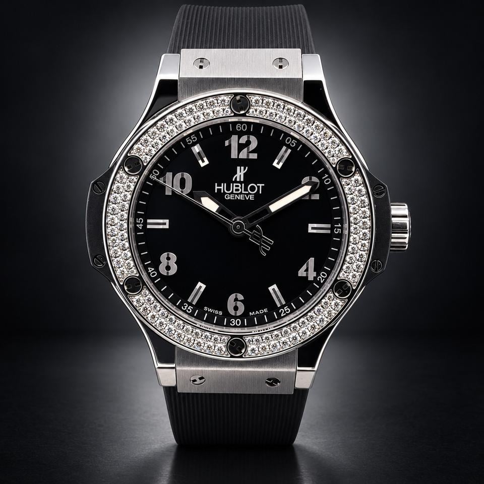 Hublot Big Bang 38 Quartz Stainless Steel - Diamond / Black / Rubber Ref. 361.sx.1270.rx.1104