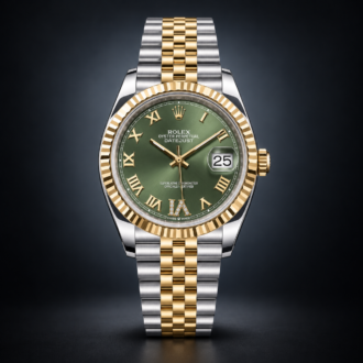 Rolex Datejust 36 Stainless Steel / Yellow Gold / Fluted / Olive Green Roman Diamond / Jubilee 126233-0025