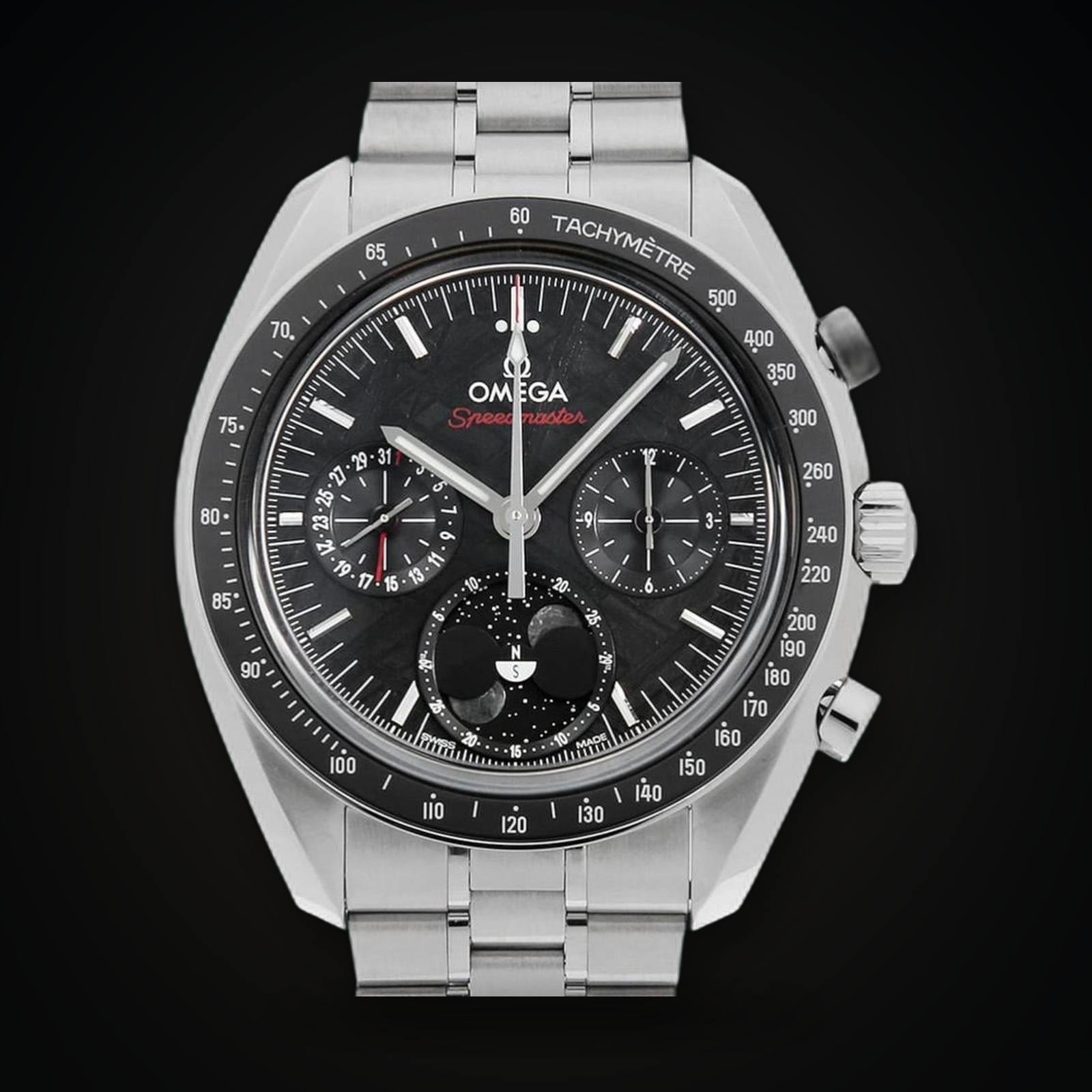 Omega Speedmaster NEW Moonphase Stainless Steel / Black Meteorite / Bracelet 304.30.43.52.01.001 2025 fullset