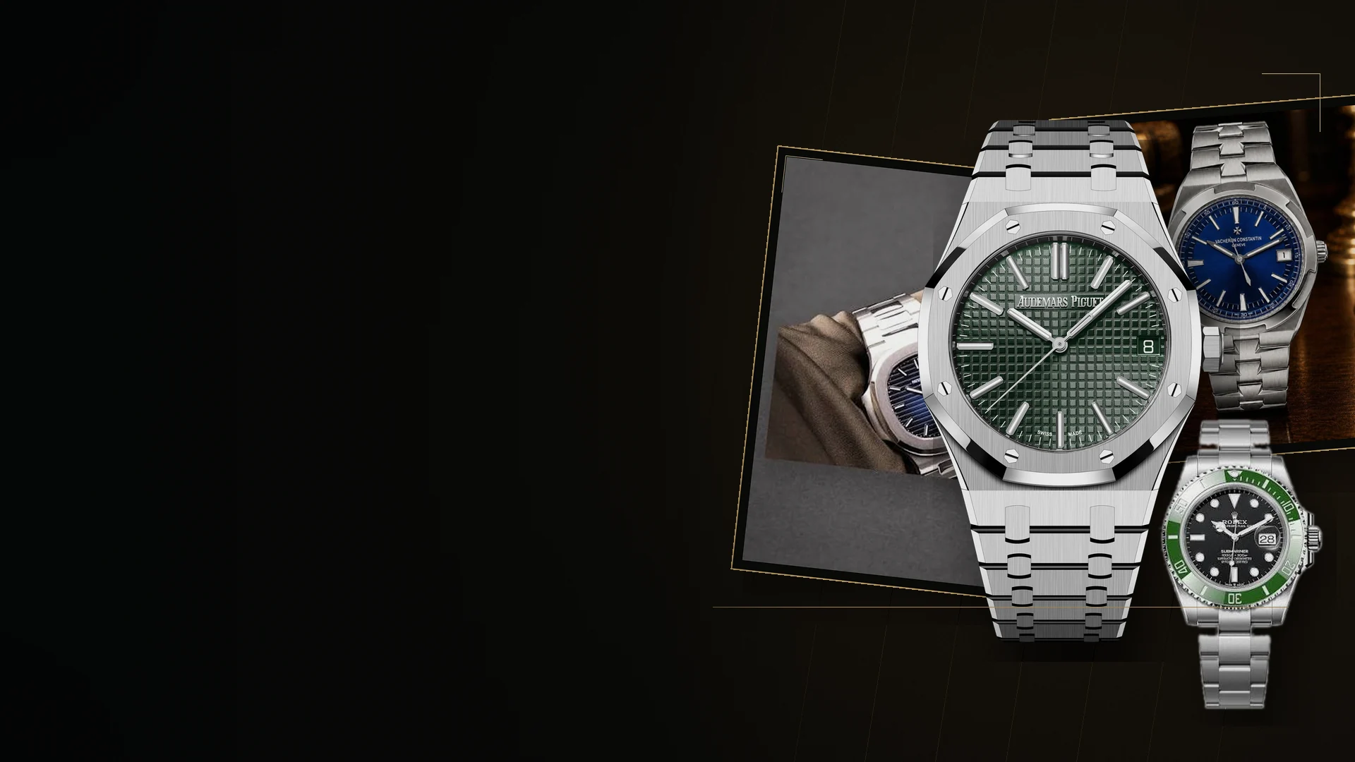 Audemars Piguet Royal Oak, Patek Philippe Nautilus, Rolex Submariner and Vacheron Constantin Overseas watches
